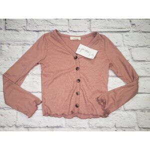 Pinc Girls Size M 7/8 Dusty Pink Button Front V-Neck Long-Sleeve Blouse